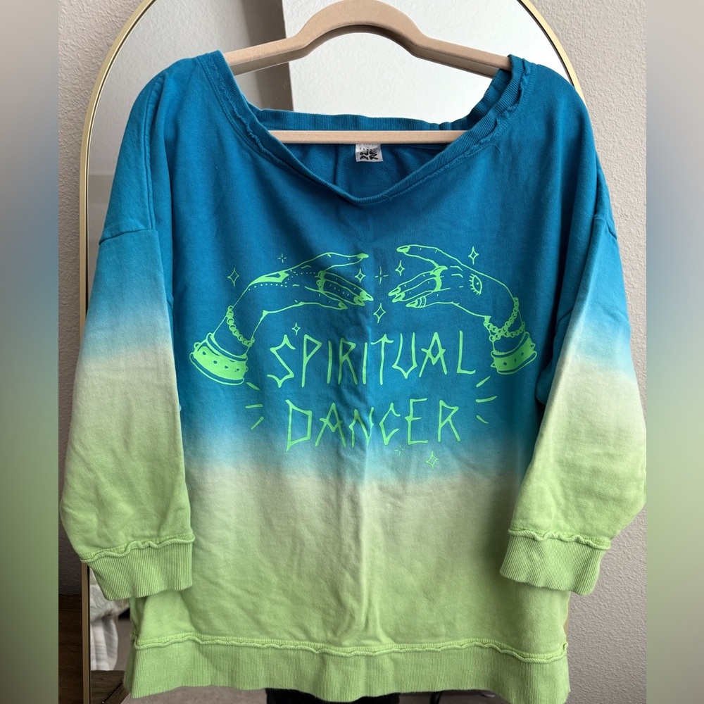 Zumba Fitness Off-the-Shoulder Sweater - Blue and Green